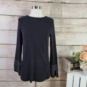 NIC+ZOE Womens Blouse‎ Long Sleeve Grommet Cuff Knit Black Small